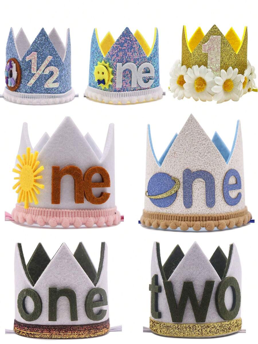 Băng đô sinh nhật hình vương miện họa tiết mặt trời, vương miện hoa cúc, mũ tiệc, mũ tiệc sinh nhật Planet One làm bằng nỉ, vương miện sinh nhật số 2, mũ tiệc sinh nhật nửa vương miện - Nhiều màu - Xem 1