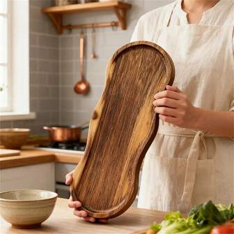 1pc Wooden Tray, Suitable For Snacks, Dinner, Afternoon Tea And Sushi - Food- Wooden Tray For Snacks, Desserts, Cheese, Bread, Breakfast, Fruits, For Kitchen Countertop Decor And Dining