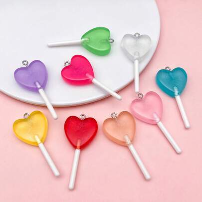 5/10pcs New Style Realistic Food Heart Lollipop Resin Pendants - For Making Earrings & Necklace Sets, Women's Fresh And Sweet Style Ear Accessories