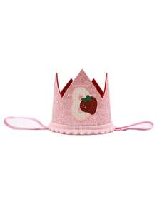 Strawberry Pattern Crown Birthday Party Hat, Handmade Glued Rainbow Crown Hat With Numbers 1, 2, 3, 4, 5, 6, 7, 8, 9 For Holiday Events, Party Decorations, Birthday Party Hat - Baby Pink - View 22