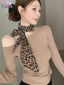 Y2K Leopard Print Silk Scarf, Narrow Long Belt, Women's Denim Accessories, Tie, Belt, Decorative Scarf, Party Accessories, Fashion Outfit Accessories