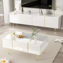 Modern High-Gloss White TV Cabinet And Coffee Table Set - White 3 - View 2