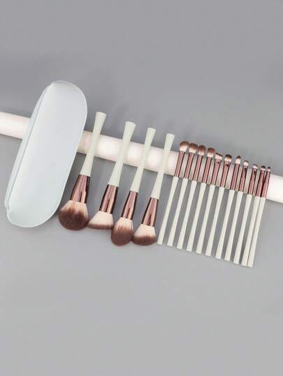 专业化妆刷套装，15支高品质合成化妆刷，适用于粉底、眼影、混合遮瑕膏、腮红和古铜色眼线，香槟色。