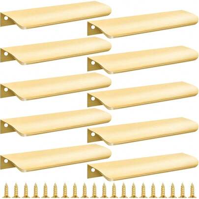 金色橱柜把手，边缘抽屉拉手，隐藏式现代铝合金衣柜门和厨房橱柜旋钮五金件，拉丝金