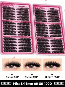 540 buc Gene false segmentate D-Curl, DIY, textură din blană artificială de nurcă, groase, naturale, moi. D-Curl, 0,07 mm, 10-18 mm. Potrivite pentru stil desen animat, machiaj zilnic, gene false groase și buclate, tip ochi de pisică.