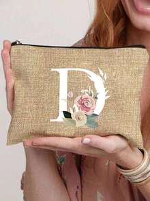 1 Stück Buchstabe A-Z Blumen Muster Make-up Tasche, Geschenk für Mädchen, süßer retro einfacher Mode Buchstaben Muster bedruckter Beutel Aufbewahrungstasche, Kosmetiktasche für kleine Artikel Aufbewahrung, Aufbewahrungstasche, Make-up Aufbewahrungstasche, Kulturbeutel, Clutch Tasche, leicht faltbare Aufbewahrungstasche, einfache Einkaufstasche, Lehrerin Geschenk Clutch Tasche, Aufbewahrung für Krankenschwestern, Ärzte, Lehrer Tasche, geeignet für persönliche Reise Kosmetikaufbewahrung - Verschiedenfarbig - Übersicht 24