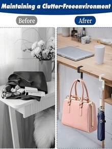 Heavy Duty Metal Desk Edge Bag Hanger, Clamp-On Purse Holder Rack Mounted Under Desk, Multifunctional Handbag Storage Organizer For Desk, Backpack, Headphones, Keys, Umbrella, Water Bottle - Multicolor - View 9