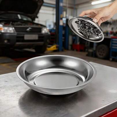 4" Round Magnetic Bowl For Screws. Magnetic Tray For Nuts, Bolts, Screws, Wrenches, Pins, Small Parts. Magnetic Tool Holder For Garage, Home, Construction