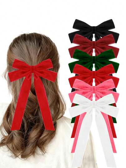 1/6 PC Lazos de terciopelo navideños de unicolor, Clip de pelo con lazo burdeos rojo, Lindo accesorio de cinta para el cabello con soporte de coleta, Pinzas de metal para mujeres y niñas