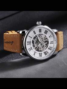 FORSINING 1pc Men Business Skeleton Mechanical Watch Luminous Hands Leather Strap Fashion Casual Men Watches Top Brand Luxury Wristwatches Gifts