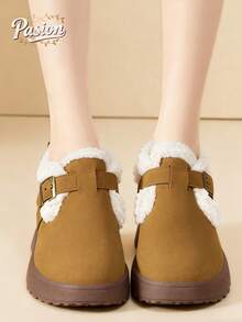 Women's 2025 New Snow Boots, Thickened Warm Ankle Boots, Non-Slip, Outdoor Fashion Versatile Comfortable Warm Pull-On Style Suede Lining Slippers, Indoor/Outdoor Dual-Use Shoes