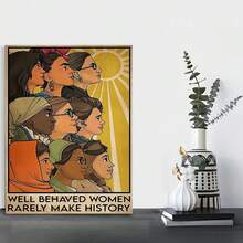 Framed Vintage Canvas Wall Art Painting Well Behaved Women Rarely Make History Canvas Painting Posters Wall Art Gifts For Living Room Bedroom Office Home Decor - 框架 - 查看 3