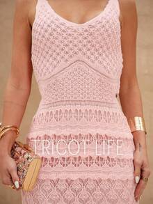 Women's Midi Dress, Knit With Lace, Party, Beach, Sophisticated, New Year's Eve, Christmas, Vacation, Beach, Wedding, Bridesmaid - 淺粉色 - 查看 2