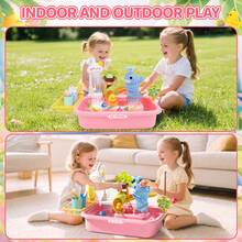 4-In-1 Pretend Play Kitchen Sink Water Play Table Interactive Washing Up Toy - Pink - View 6