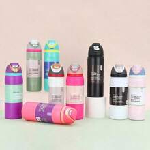 Botella de agua aislada de acero inoxidable con popote para deportes y viajes, sin BPA, 32 onzas, brisa helada - Rosa Roja - Ver 3