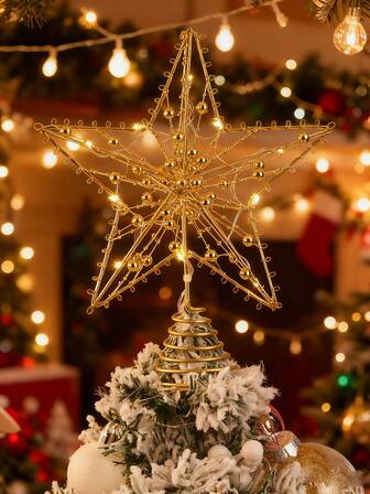 1 pieza, Decoración de estrella iluminada de 25 cm para la parte superior del árbol de Navidad, Luz LED para árbol de Navidad, Decoración iluminada de estrella de cinco puntas para la parte superior del árbol, Para decoración de árbol de Navidad, decoración del hogar, decoración exterior, decoración de fiesta navideña, suministros de fiesta de Navidad, decoración colgante temática navideña, recuerdos de fiesta, decoraciones divertidas de fiesta de Navidad, Feliz Año Nuevo, Regalos de Navidad, Decoraciones navideñas, Suministros de fiesta de evento, Regalos para amigos y familiares, Decoración de habitación, Decoraciones navideñas de invierno, Regalos de Navidad para el hogar, Decoración navideña