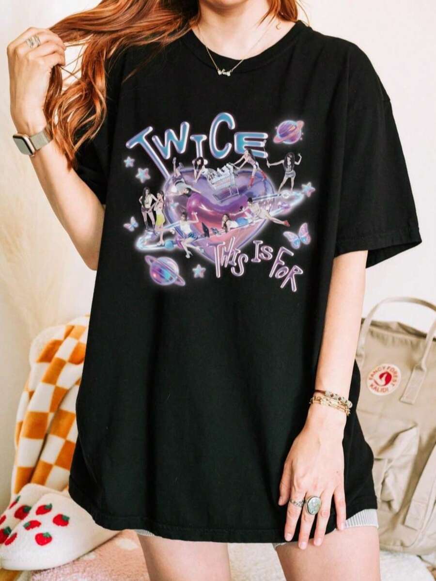 Twice This Is For T-Shirt, Four Twice Shirt, Twice World Tour 2025 Shirt, Twice Strategy Shirt, Team - 黑色 - 查看 1