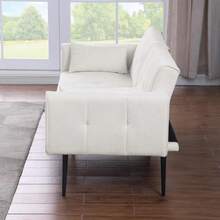 Futon Sofa Bed, Modern 68-Inch Futon Sofa, Convertible To A Bed, Sofa Bed Living Room Furniture Futon Set - Fits Small Spaces - Beige - View 5