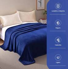 Cobijas Mantas de cama frazada Matrimoniales ,cuatro estaciones  capucha franela cálido para casa cobijas frazadas calientitas  fresca la ropa de cama cobertor king size  microfibra cobertores para borrega cobijas Matrimonial ultrasuave individual, decoracion hogar  laila  Ligero confort blanket  colcha cubrecama super suave cobija micromink 100% Poliéster cobertores  edredones edredon color morado roja rosa negra verde - Azul Marino - Ver 5