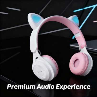 New Cat Ear Wireless Headphones, Gradient Color Cute Headband Earphones With Micro SD Card Slot, Foldable Mini Macaron, Valentine's Day, Christmas, New Year Gift For Women