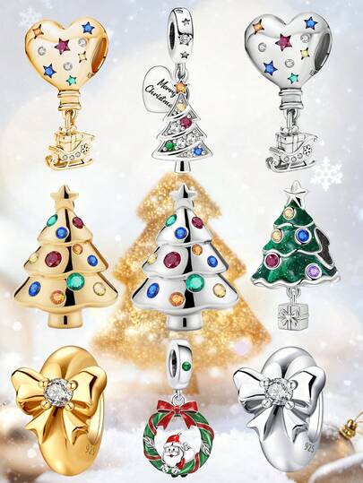 1Pc Fashionable 925 Sterling Silver Christmas Wreath Beads Fit For Women Bracelets Bangles DIY Jewelry Making And Daily Outfit Matching Jewelry Decoration For Girls