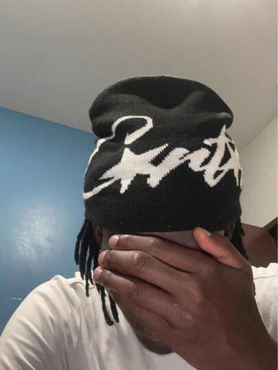 1顶男女通用美式嘻哈街头风提花针织帽，保暖，适合秋冬季节穿着