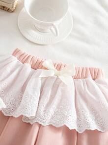 2件套少女时尚可爱-蝴蝶结装饰腰带-立体蕾丝裙休闲打底裤，柔软舒适弹力腰身，毛绒加厚款式，休闲百搭运动风，适合秋冬季户外活动，上学、骑行、慢跑、派对、度假、聚会及日常休闲，任何场景