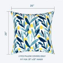 Outdoor/Indoor Throw Pillows, 18x18 Square Pillows With Inserts Bed, Couch, Sofa & Patio Furniture (Set Of 2, Monstera Blue), Decorative Pillows - 多葉 - 查看 2