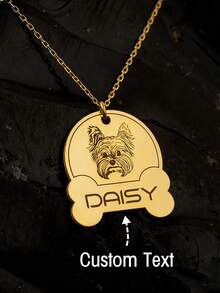 1pc Customized Pet Photo Dog Tag Pendant Necklace, Stainless Steel Memorial Jewelry, School Supplies, Back To School, School Gifts, Office Supplies, Classroom Supplies, Teacher Gifts, College Supplies, Coworker Gifts, Dorm Supplies, Suitable For All, Youth Accessories, Middle School, High School Students - Dog Bone Necklace - View 2