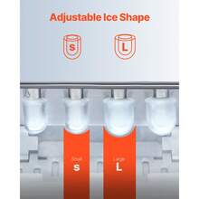 Máquina para hacer hielo de encimera, 9 cubitos listos en 6 minutos, 33 libras en 24 horas, máquina para hacer hielo portátil autolimpiante con pala y canasta para hielo, máquina para hacer hielo con 2 tamaños de balas de hielo para el hogar, la cocina, la oficina, el bar y la fiesta - Plateado - Ver 3