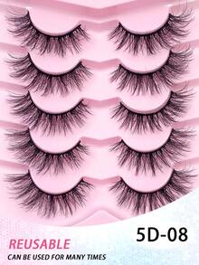 ENCHUW 5 Pairs Natural Lashes Fluffy False Eyelashes Curl Fake Eyelashes With Soft Band Eye Lashes Wispy Lashes 3D Volume Strip Lashes - Black - View 5