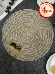 1/2/4/6pcs Gold Round Simple PVC Placemats, Washable, Easy To Clean, Wipe-Clean, Non-Slip, Holiday Wedding Party Dining Table Decor - Multicolor - View 8