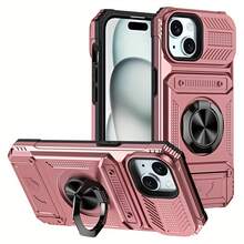 Funda de Teléfono Genial para iPhone 17 Air/16e/15/14/13, Pro, Pro Max, Plus, Múltiples Colores Disponibles, Viene con Soporte de Metal y Portatarjetas Invisible, Carcasa Dura de PU + Interior de Goma Suave, Protección de Doble Capa para Mejor Resistencia a Caídas - Rosa - Ver 5