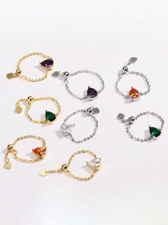 1pc And Fashionable Water Drop Stretch Adjustable Ring Gorgeous Style Copper Multi-Color Women's Ring Suitable For Parties, Banquets, Receptions And Gifts