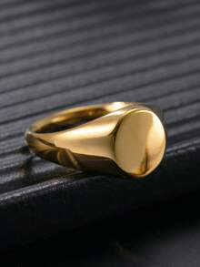 Stainless Steel 18K Gold Plated Minimalist Geometric Couple Ring, Unisex, Holiday Gift - Yellow Gold - View 15