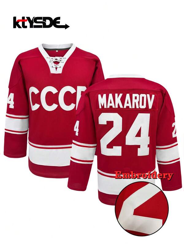 KTYSDE Men's #24 Red Ice Hockey Jersey, Letter Embroidery Patchwork Design Hockey Sweatshirt, Loose V-Neck Long Sleeve Pullover Sportswear, Suitable For Autumn/Winter, Casual, Party, Team Training