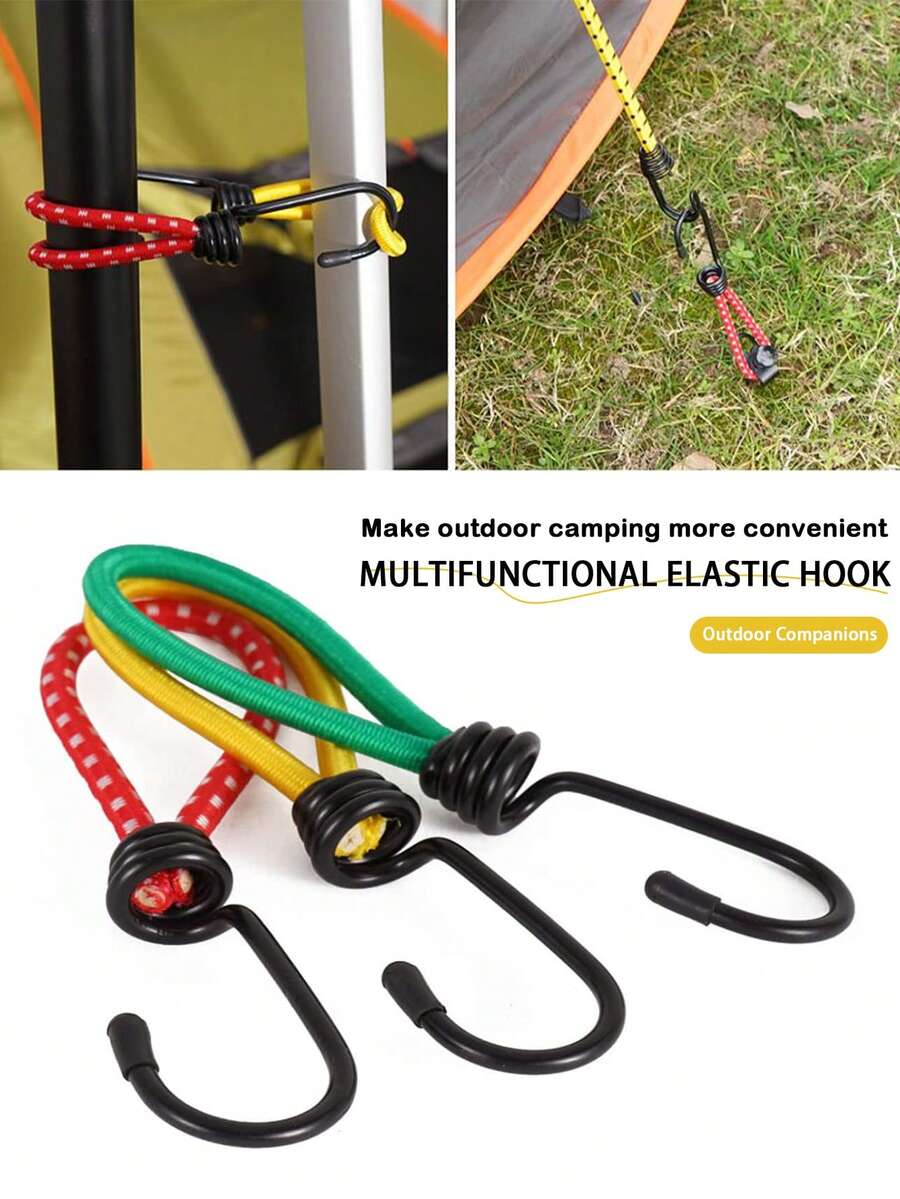 Outdoor Camping Zelt Zubehör - Leicht, strapazierfähiges Latex Material, elastische Seile, Doppel-Eisen-Haken Design, fixierte Gurte, elastische Schnüre, Aufhängehaken, langanhaltend, tragbar, elastische Seilschnallen, Mehrfachpackung