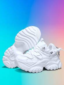 7cm Elevator Women's Fashion Casual Sneakers With Detachable 3D Bowknot Decoration, Outdoor Thick Sole EVA Shock-Absorbing Non-Slip Breathable Mesh Lace-Up Round Toe Lightweight Comfortable Casual Shoes For Daily, Campus, Workout - White - View 8