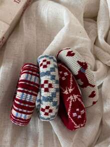 4条/包 秋冬新款格子撞色印花发圈，高弹加厚，适合扎马尾，通勤必备头饰 发绳 橡皮筋 美妆家居发饰 - 紅色格紋撞色髮圈 - 查看 11