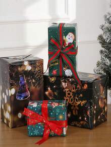 5 Pieces, Thickened Coated Paper For Christmas Gift Wrapping Paper, Christmas Tree And Reindeer Gift Box Wrapping Paper - Multicolor - View 4