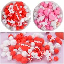 4/38pcs Cute Valentine's Day Silicone Beads DIY Jewelry Making Kit With Cupid & Heart Charms For Necklace Bracelet Keychain, Craft Supplies For Women Men, Gift For Lovers Students - DIY Valentine's Day Kit - View 7