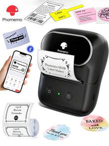 Phomemo Bluetooth Label Maker, M108 Barcode Printer Portable 2 Inch Label Printer Address Label Makers With 1 Roll Label For Small Business, Office, Home, School, Black - Black - View 2