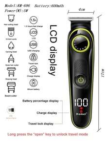 Kemei 5-In-1 Multifunctional Men's Electric Hair Clipper, Includes Face & Body Shaver, Adjustable Beard Trimmer, Professional Men's Grooming Kit - Multicolor - View 4