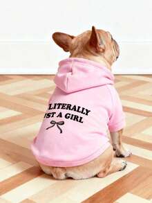 LUCKIE LABO 1pc Valentine's Day Solid Color Bow "I'M LITERALLY JUST A GIRL" Slogan Graphic Print Polyester Hoodie Sweatshirt, Casual Comfortable Warm Breathable Pet Hoodie Suitable For Cats And Dogs Indoor And Outdoor - Baby Pink - View 8