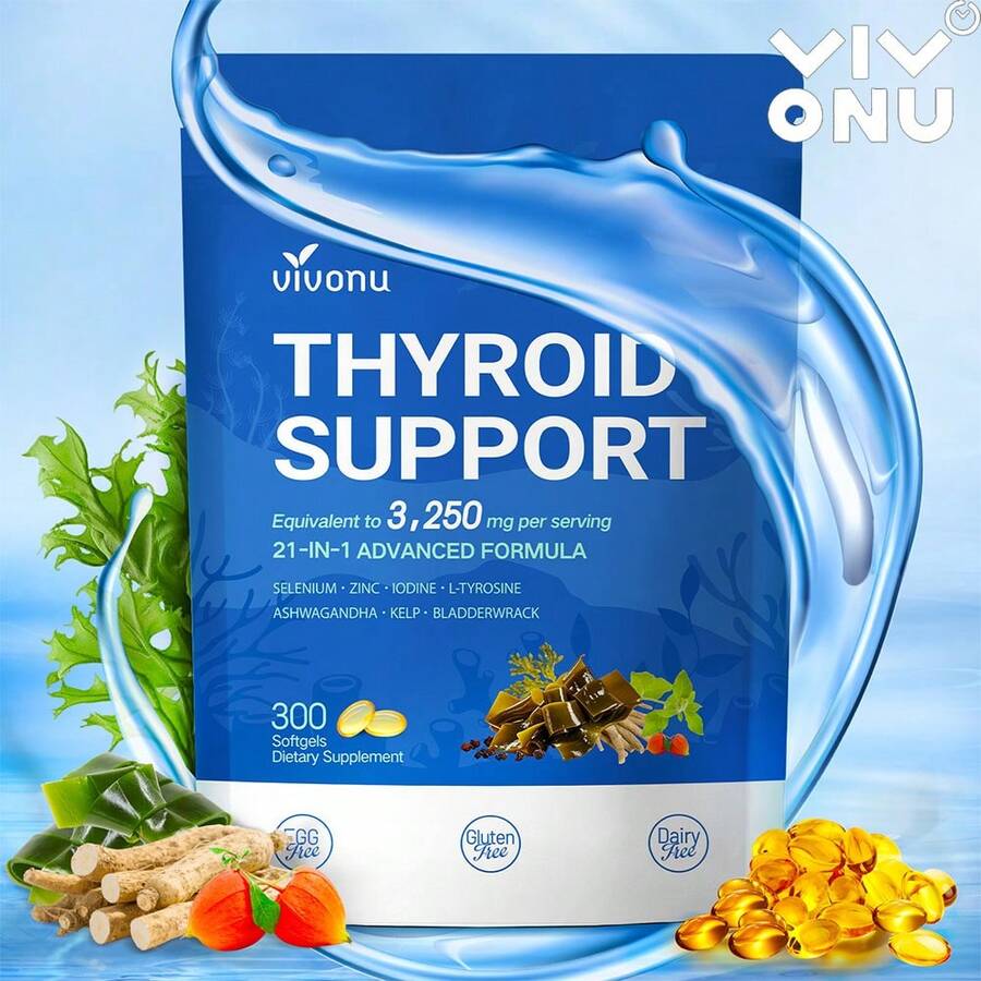 VivoNu Thyroid Support Supplement With Iodine, B12,Folate, Zinc, Selenium, Ashwagandha, Non-GMO, Vegetarian, 100 Day Supply - 1 túi - Xem 1