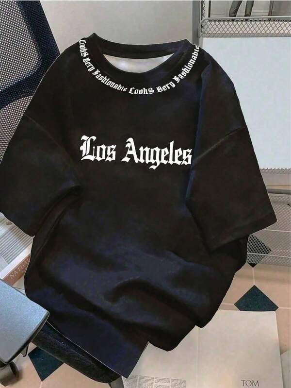 Camiseta de manga corta casual, de estilo callejero y de vacaciones, con estampado de la letra Los Ángeles, para niños y adolescentes, para primavera/verano