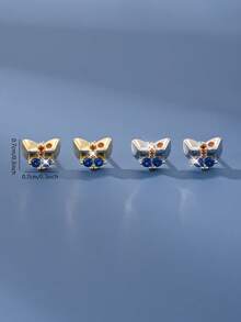 1 para prostych i słodkich kolorowych kryształowych kolczyków-sztyftów z motylem ze srebra próby 925 dla kobiet