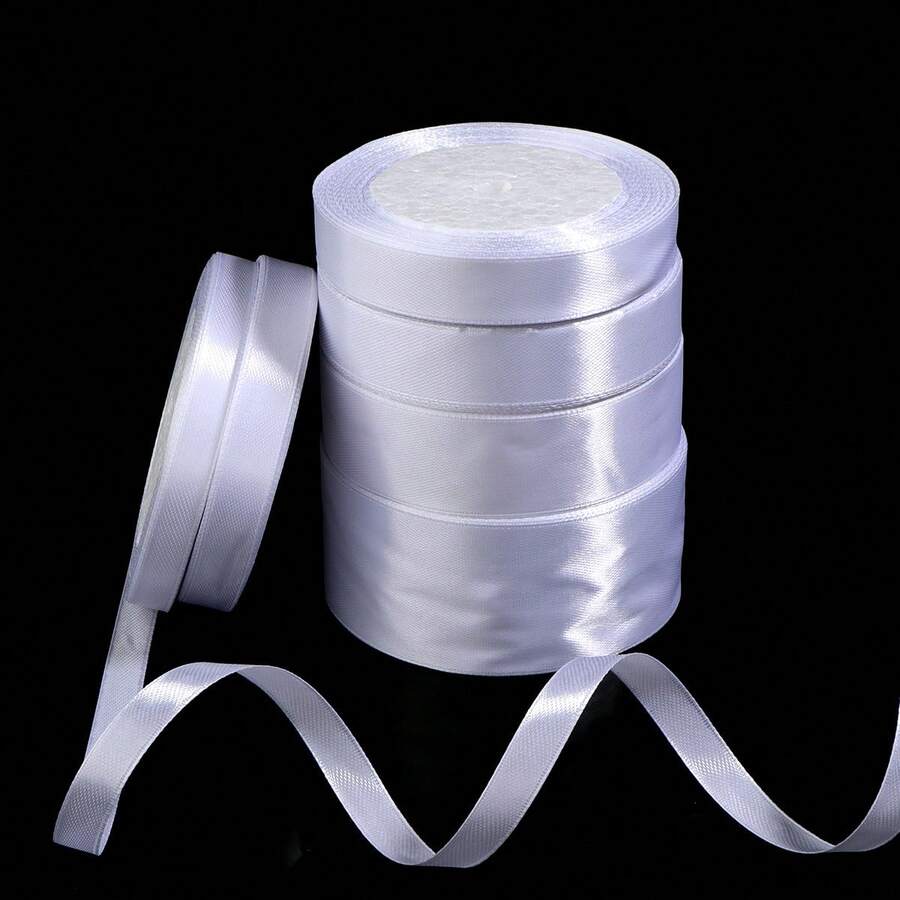 25 Meter/Rolle weiße Satinbänder, glänzender Stoff, geeignet für DIY Hochzeitseinladungen, Brautbouquets, Geschenkverpackung, Partydekorationen, Nähhandwerke, Brautstraußzubehör, Hochzeitsdekoration, Schleifen binden, Dekorieren von Hochzeits- und Geburtstagstorten