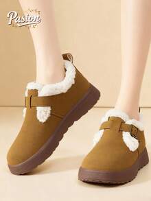 Women's 2025 New Snow Boots, Thickened Warm Ankle Boots, Non-Slip, Outdoor Fashion Versatile Comfortable Warm Pull-On Style Suede Lining Slippers, Indoor/Outdoor Dual-Use Shoes