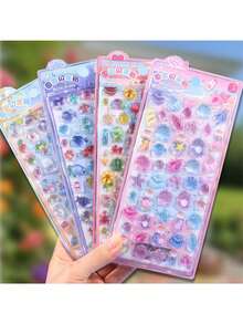 2张/1张可重复使用的3D贴纸 - 可爱水果冰淇淋、实验室贴纸、动物和宠物（猫、狗）| 自粘分层贴纸，不对称形状，哑光表面，适用于剪贴簿、日记、计划本、DIY手工 | 柔和色彩和彩色卡通3D浮雕可爱趣味贴纸，水晶钻石浮雕贴纸，定制创意计划本贴纸 - 薑色 - 查看 11